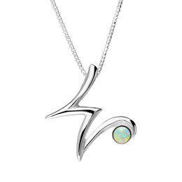 Sterling Silver Opal Love Letters Initial W Necklace, P3470.