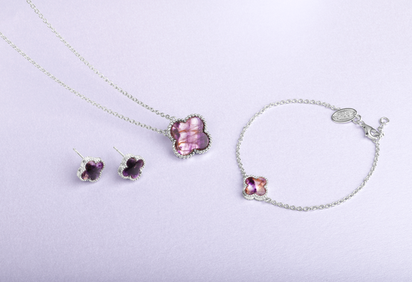 Sterling Silver Blue John Bloom Four Leaf Clover Ball Edge Chain Bracelet