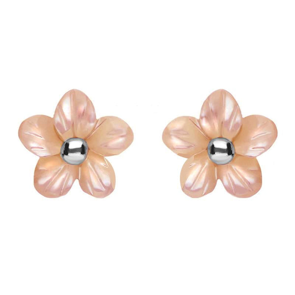 Sterling Silver Pink Mother of Pearl Tuberose 8mm Pansy Stud Earrings E2152