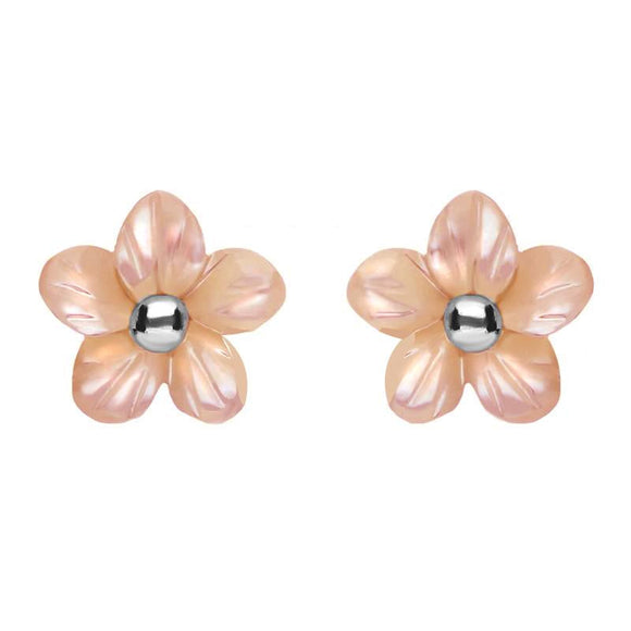 Sterling Silver Pink Mother of Pearl Tuberose 8mm Pansy Stud Earrings E2152