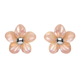 Sterling Silver Pink Mother of Pearl Tuberose 8mm Pansy Stud Earrings E2152