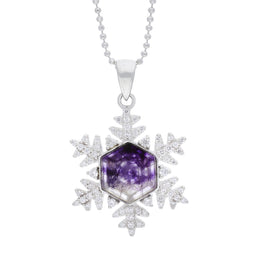 Sterling Silver 26mm White Cubic Zirconia & Blue John Snowflake Pendant