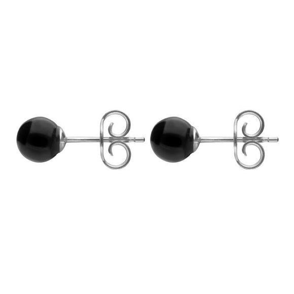 Silver Whitby Jet 5mm Ball Stud Earrings, E1343_2