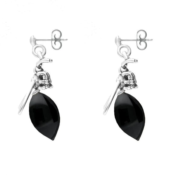 00182474 Sterling Silver Whitby Jet Small Bee Drop Earrings, E2423.