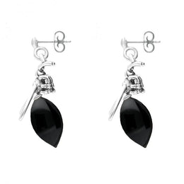 00182474 Sterling Silver Whitby Jet Small Bee Drop Earrings, E2423.