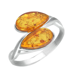 Silver Amber Double Pear Celtic Ring R925