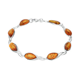 Sterling Silver Amber Celtic Eight Stone Pear Celtic Bracelet