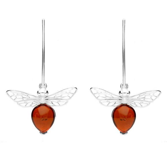 Sterling Silver Amber Bee Small Hook Earrings, E2438.
