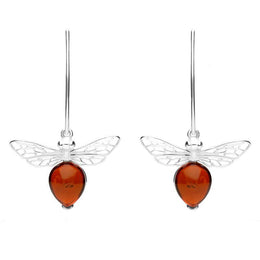 Sterling Silver Amber Bee Small Hook Earrings, E2438.