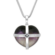 Sterling Silver Blue John One Pearl Medium Cross Heart Necklace. P2160.