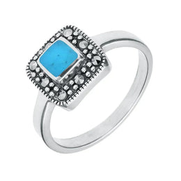 Sterling Silver Turquoise Marcasite Cushion Ring R745
