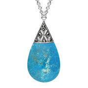 Sterling Silver Turquoise Marcasite Capped Pear Drop Necklace. N944. 00114476.