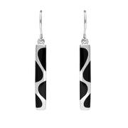 Silver Whitby Jet 4 Stone Slim Hook Drop Earrings E555