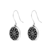 Sterling Silver Whitby Jet Abbey Round Window Drop Earrings, E2107.