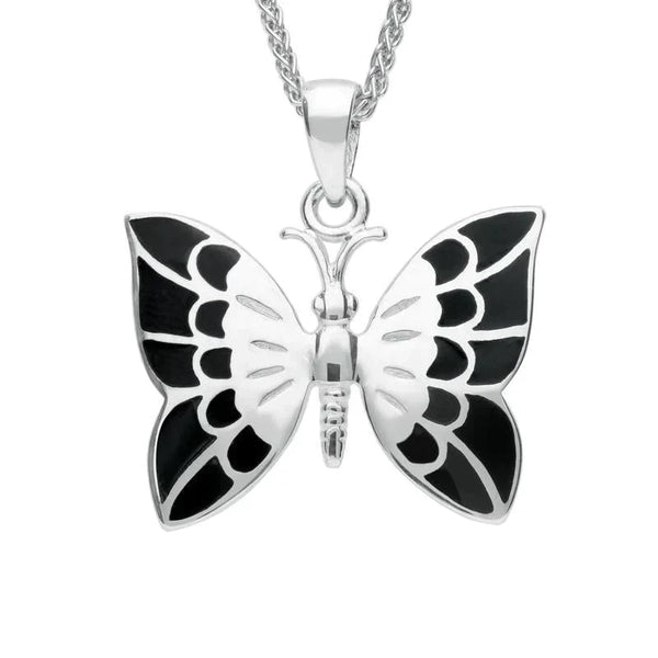 Sterling Silver Whitby Jet Butterfly Necklace P2599