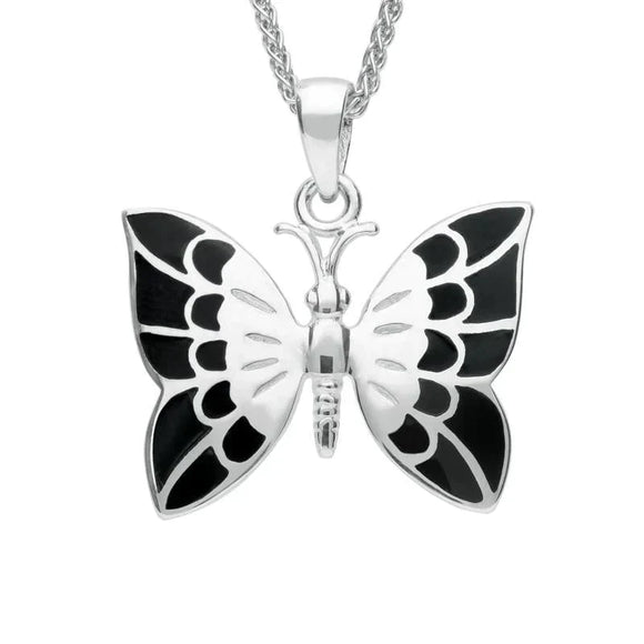 Sterling Silver Whitby Jet Butterfly Necklace P2599