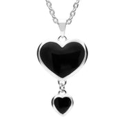 Silver Whitby Jet Double Heart Pendant Necklace P3013