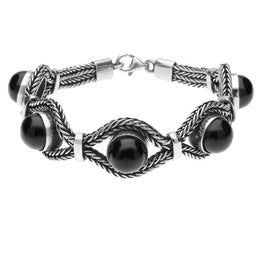 Silver Whitby Jet Foxtail 5 Stone Bracelet B563