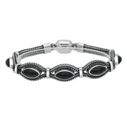 Sterling Silver Whitby Jet Foxtail Five Stone Marquise Bracelet D