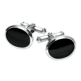 Sterling Silver Whitby Jet Heritage Framed Oval Cufflinks CL193