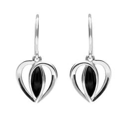 Sterling Silver Whitby Jet Heart Drop Earrings E1914