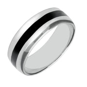 Sterling Silver Whitby Jet Heritage Inlaid Wide Band Ring. R358.