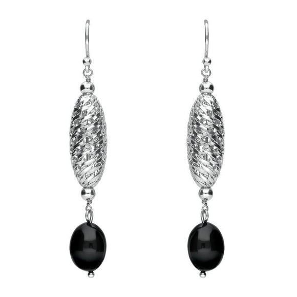 Silver Whitby Jet Lattice Drop Earrings. E1552.