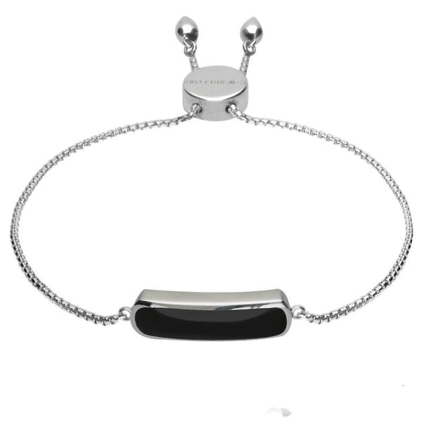 Sterling Silver Whitby Jet Lineaire Petite Oval Bracelet. B1072.