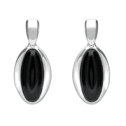 Sterling Silver Whitby Jet Heritage Long Oval Drop Earrings. E2034.
