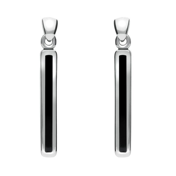 Silver Whitby Jet Long Slim Drop Earrings E1071