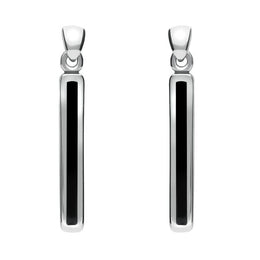 Silver Whitby Jet Long Slim Drop Earrings E1071