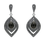 Sterling Silver Whitby Jet Marcasite Fancy Pear Stud Earrings E2238