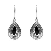 Silver Whitby Jet Marquise Shape Wave Wood Effect Earrings E1614