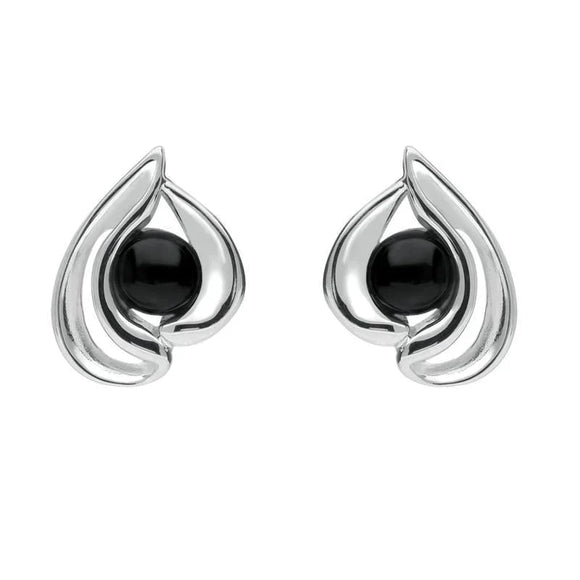 Sterling Silver Whitby Jet Open Teardrop Stud Earrings. E1907.