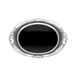 Sterling Silver Whitby Jet Heritage Oval Fleur Brooch, M057.