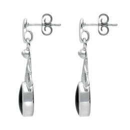 Silver Whitby Jet Oval Leaf Drop Stud Earrings E124