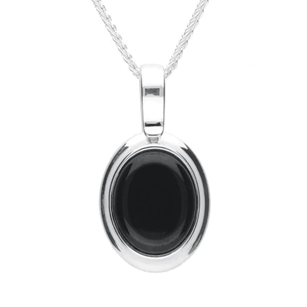 Sterling Silver Whitby Jet Oval Necklace. P2837.