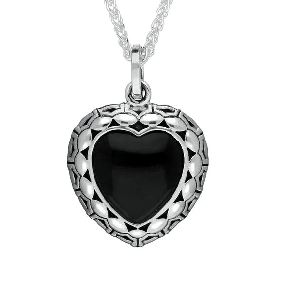 Silver Whitby Jet Oxidised Heart Necklace P2557