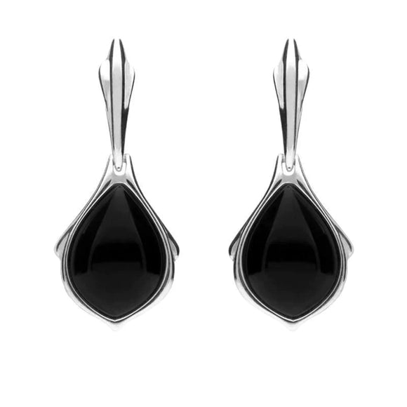 Silver Whitby Jet Pear Shape Open Back Drop Earrings E1565