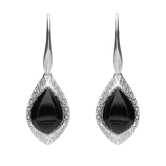 Silver Whitby Jet Pierced Drop Earrings E2130