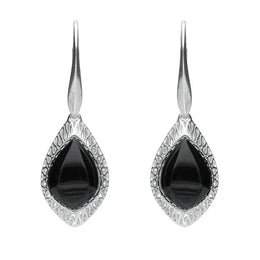 Silver Whitby Jet Pierced Drop Earrings E2130