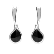 Sterling Silver Whitby Jet Plain Top Pear Drop Earrings. E1823.