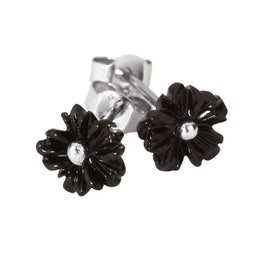 Silver Whitby Jet Pointed Petal Stud Earrings E1328