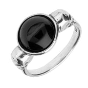Silver Whitby Jet Round Skull Shank Ring R935