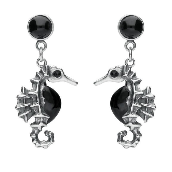 Silver Whitby Jet Seahorse Drop Earrings E1780