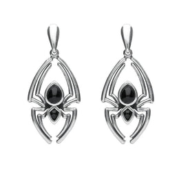 Sterling Silver Whitby Jet Spider Drop Earrings E2097