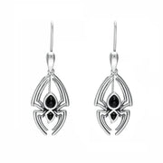 Sterling Silver Whitby Jet Spider Hook Drop Earrings E2098