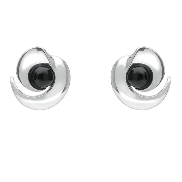 Sterling Silver Whitby Jet Spiral Stud Earrings. E1912.