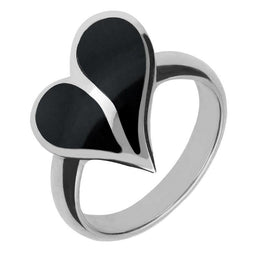 Sterling Silver Whitby Jet Split Heart Ring. R651.