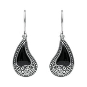 Sterling Silver Whitby Jet Tear Shape Oxidised Drop Earrings E1955